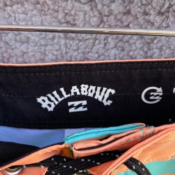 Billabong Recycler 73 Pro Orange Teal Striped Board Shorts Size 25 - Picture 9 of 10